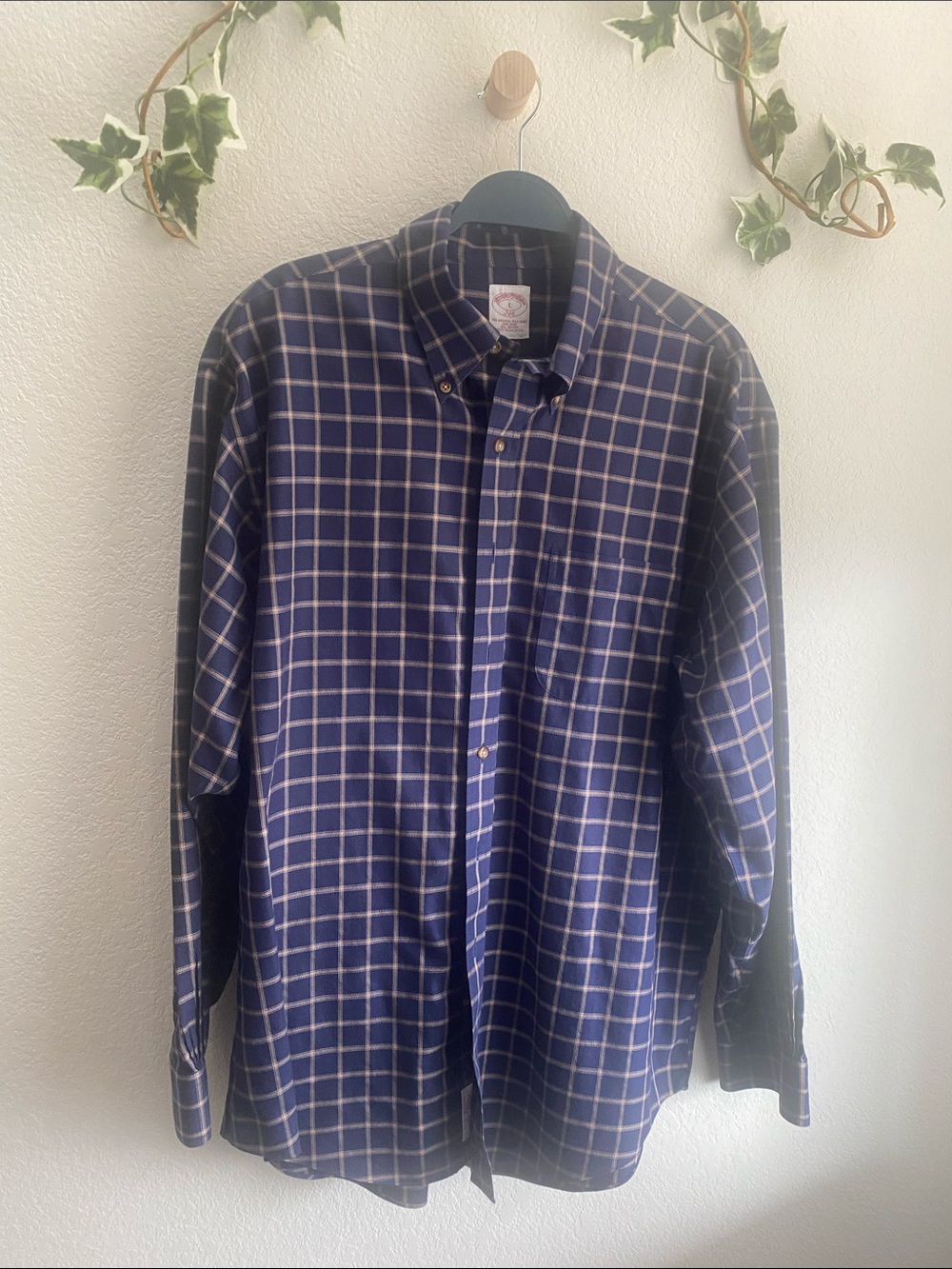 Brooks Brothers Navy and White Windowpane Button-Down Shirt